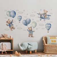 Naklejki Na Ścianę Dla Dzieci MISIE Balony Samoloty Chmurki Gwiazdki ZESTAW 60cm x 30cm