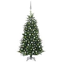 Sztuczna choinka z LED i bombkami, zielona, 210 cm, PVC i PE