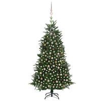 Sztuczna choinka z LED i bombkami, zielona, 210 cm, PVC i PE
