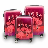17437 Zestaw walizek z poliwęglanu Berwin 3 sztuki w różowe flamingi
