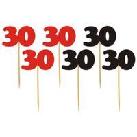 Pikery "30 Urodziny Classic", czerwono-czarne, 6 szt