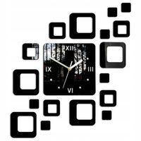 Zegar Ścienny KWADRATY 2 Czarny Geometryczny Styl
