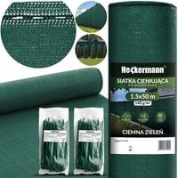 Zestaw Siatka Cieniująca 1,5X50M Heckermann - Zielona + 2X Opaski Zaciskowe Heckermann 100Szt - Zielone