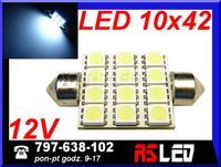 żarówka LED 12 LED Power SMD 10x42 mm rurkowa 42 mm 12v biała zimna