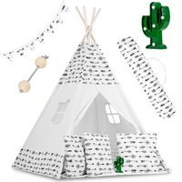 Namiot tipi dla dzieci z girlandą i światełkami - biały w strzały