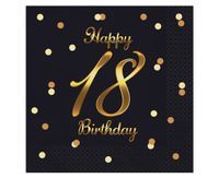 Serwetki Happy 18 Birthday urodziny czarne, 20 szt.
