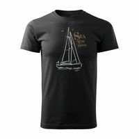 Koszulka żeglarska dla żeglarza z jachtem żaglówką męska czarna REGULAR M