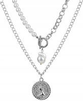 Łańcuch z perłami Damski boho Naszyjnik choker  N78_Srebrny