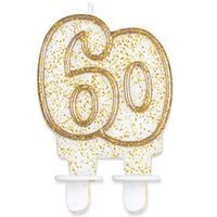 Świeczka na tort "60", GoDan, złota z brokatem, 8 cm