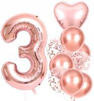 Balony 10szt na Trzecie urodziny różowe konfetti  F150_A_3