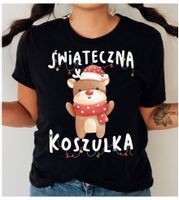Damska świąteczna koszulka z reniferem w szaliku rozmiar L/XL