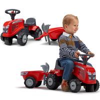 FALK Traktorek Baby Massey Ferguson Czerwony z Przyczepką + akc. Od 12 Miesięcy