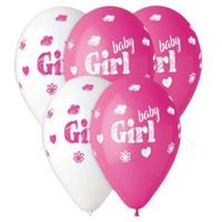 Balony "Baby Shower - baby girl", różowe, 13", Gemar, 5 szt.
