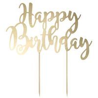 Dekoracja na tort "Happy Birthday", złota, PartyDeco, 22,5 cm