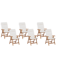 Zestaw 6 krzeseł ogrodowych drewnianych z białymi poduszkami JAVA