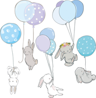 NAKLEJKI ZAJĄCE króliki BALONY z balonami ZESTAW ścianę dla dziecka S