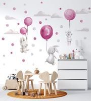 Naklejki dekoracyjne na ścianę Króliczki z Balonami różowymi
