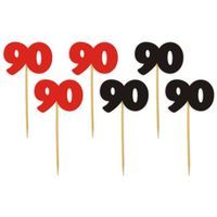 Pikery "90 Urodziny Classic", czerwono-czarne, 6 szt