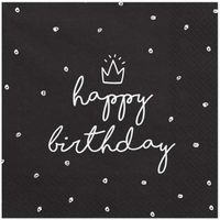 Serwetki "Happy Birthday", czarne, PartyDeco, 33 cm, 20 szt