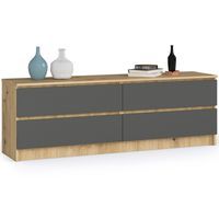 KOMODA K 160 CM 4 SZUFLADY - DĄB ARTISAN-GRAFIT SZARY