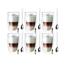 Szklanki Termiczne do Kawy Latte Herbaty 380ml z Łyżeczkami 6 sztuk