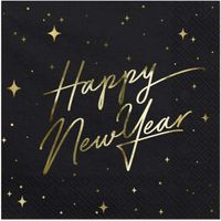 Serwetki "Happy New Year", czarne, PartyDeco, 33 cm, 20 szt