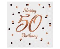 Serwetki Happy 50 Birthday urodziny białe, 20 szt.