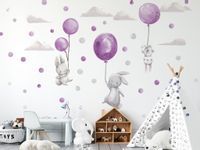 Naklejki dekoracyjne na ścianę Króliczki z Balonami liliowymi