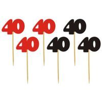 Pikery "40 Urodziny Classic", czerwono-czarne, 6 szt