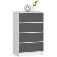KOMODA DO SALONU K 60 CM 4 SZUFLADY - BIAŁA-GRAFIT SZARY
