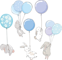 NAKLEJKI ścienne ZAJĄCE króliki BALONY z balonami ZESTAW dla dziecka M