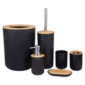 Zestaw 6 akcesoriów łazienkowych komplet czarny bambus do WC