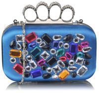 Niebieska torebka wizytowa szkatułka z kolorowymi kryształkami