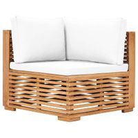 Narożne siedzisko ogrodowe z kremową poduszką, drewno tekowe