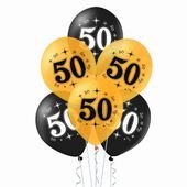Balony na 50 urodziny czarne i złote, 30 cm 10 szt.