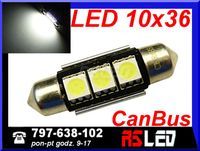 żarówka LED 3 LED SMD EKO 10x36 mm 36mm biała zimna 12v canbus