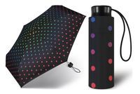 Kieszonkowa, ULTRA MINI parasolka Happy Rain 16 cm, czarna w GROSZKI