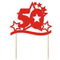 Dekoracja na tort papierowa "Urodziny 50 Stars", czerwona,  17 cm