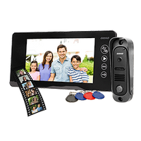 Zestaw wideodomofonowy bezsłuchawkowy, kolor, 7" LCD, pin hole, pamięć, z czytnikiem breloków zbliżeniowych, czarny, ARCUS RFID