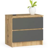 Szafka nocna K 60 cm 2 szuflady - dąb artisan-grafit szary