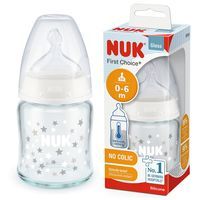 NUK FC+ Butelka antykolkowa szklana z czujnikiem 120ml + smoczek 0-6m biała
