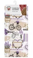 Ściereczka ścierka kuchenna bawełniana ręczniczek 40x60 cm wzór retro lawenda rowerek zegar biały beż fiolet