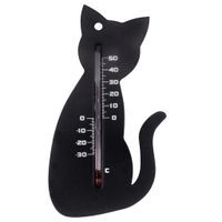 Zewnętrzny termometr ścienny, w kształcie kota, czarny