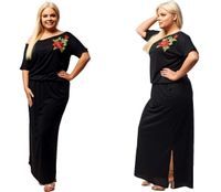 Czarna sukienka z haftem S-18 - Moda Plus Size Rozmiar - XXL/XXXL (4), Kolor - Czarny