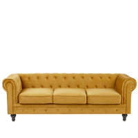 Sofa 3-osobowa welurowa żółta CHESTERFIELD