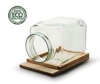 Słój słoik szklany kwadratowy desce eco 20x13,5 cm, deska 22x14 cm szkło dekoracyjne na kompozycje naturalne drewno prezent las w szkle