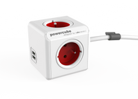 Listwa zasilająca allocacoc PowerCube Extended USB 1,5 m - czerwony, 4x 230 V + 2x USB 2,1 A max