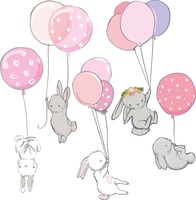 NAKLEJKI na ŚCIANĘ zające KRÓLIKI balony ZESTAW ścienne dziecięce S