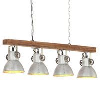 Industrialna lampa sufitowa, srebrna, E27, drewno mango