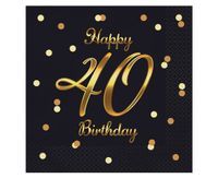 Serwetki Happy 40 Birthday urodziny czarne, 20 szt.